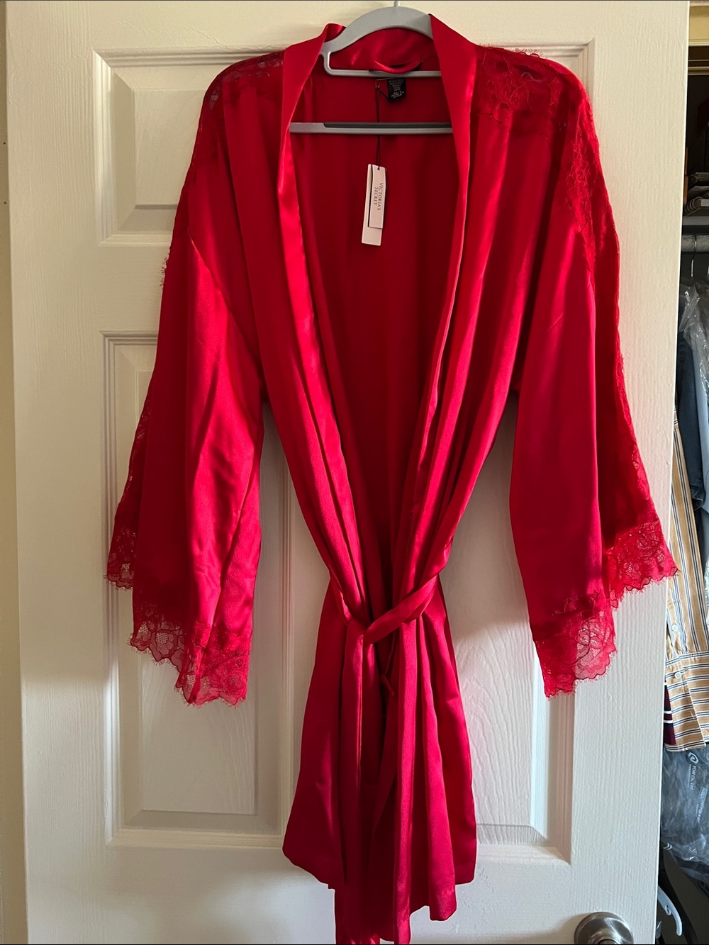 NWT-Victoria’s Secret Red Lace-Trim Satin Robe - Women Intimates & Sleepwear
